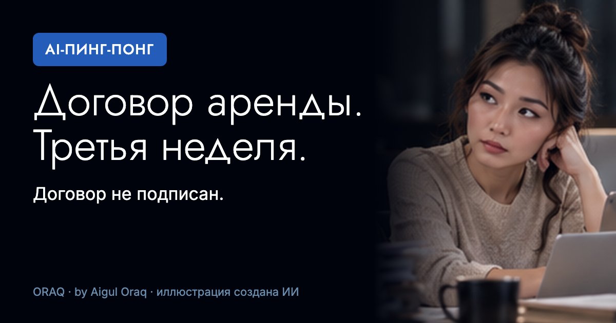 Обложка записи: «Договор аренды. Третья неделя. Договор не подписан» — сотрудница смотрит в сторону. Иллюстрация создана ИИ.
